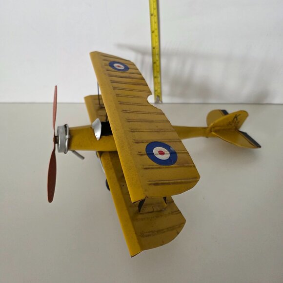 Vintage Metal Military Airplane Yellow Bi Plane K 3215  11” - Picture 1 of 7